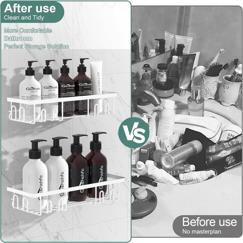 Getsrichfc 2025 New Adhesive Shower Caddy, Shower Shelves with 16 Hooks, White 2 Pack - Image 2